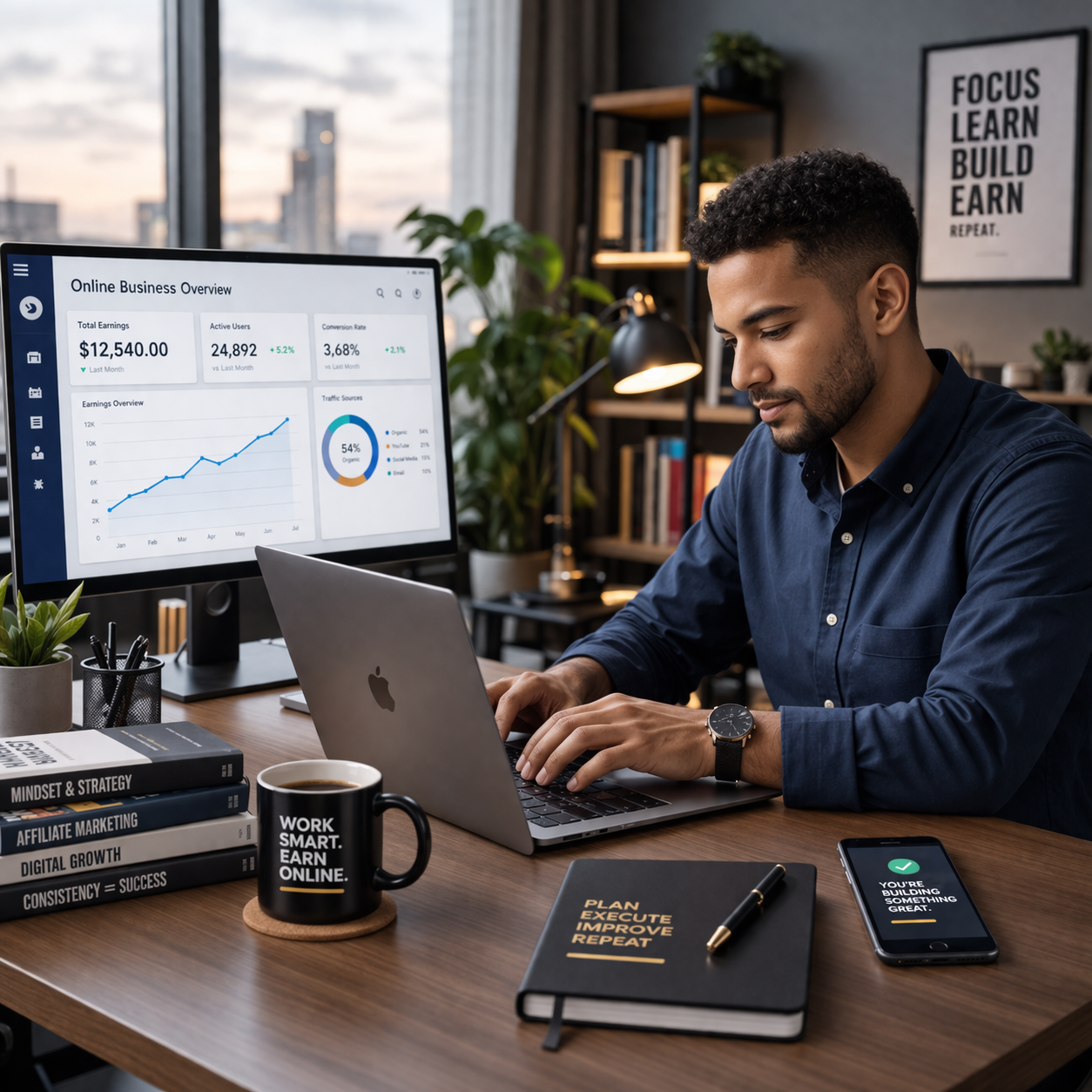 focused professional in modern workspace