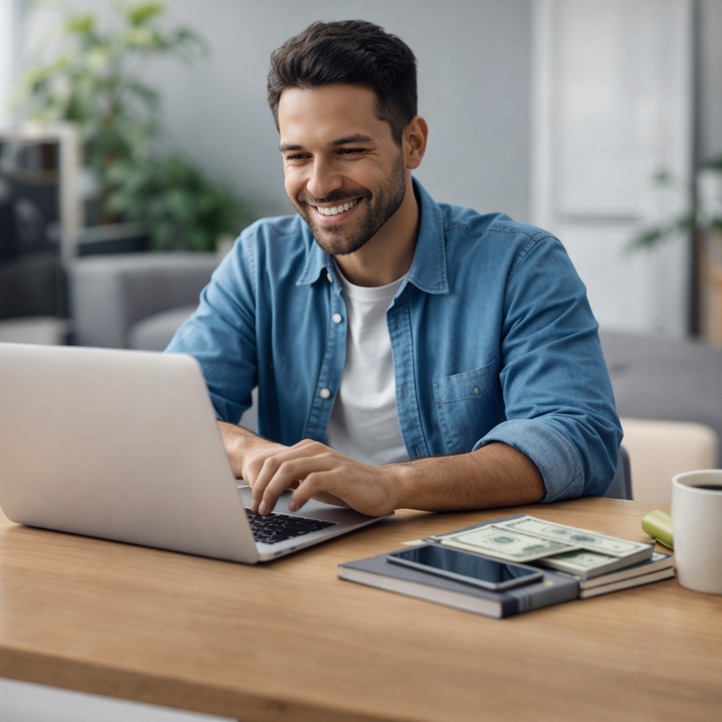 man working with laptop and coffee